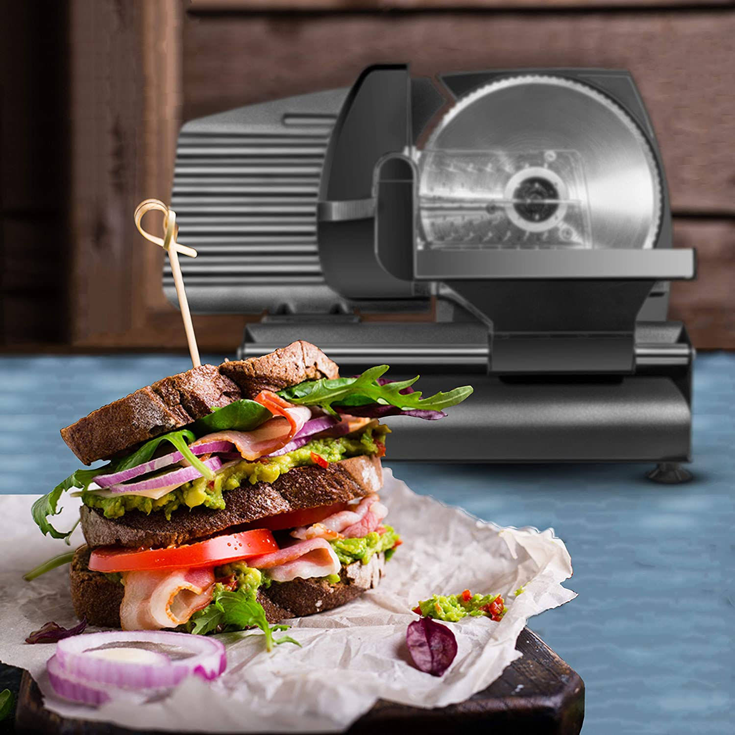 Chefman Die-Cast Electric Deli Food Slicer Serrated Stainless Steel Blade Black
