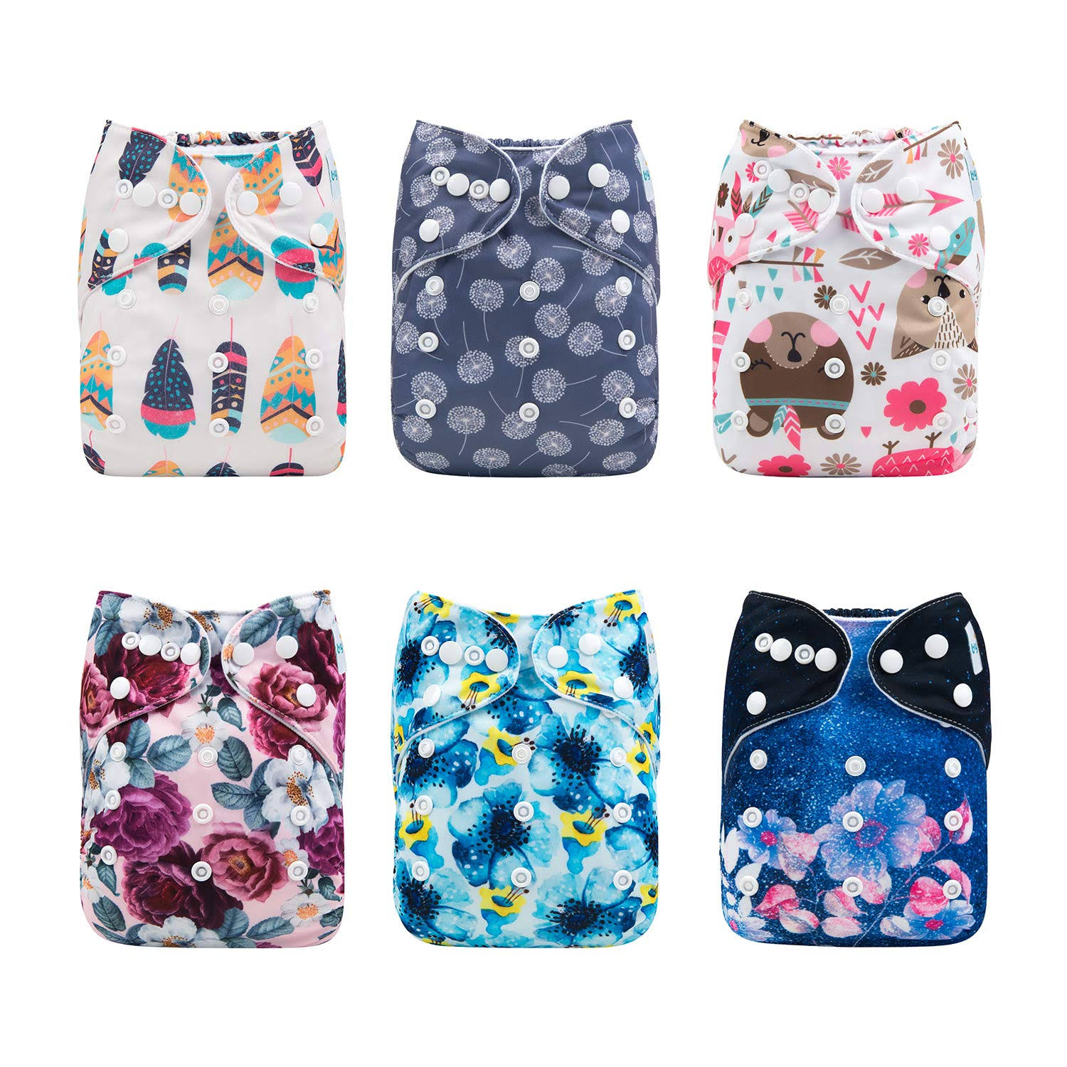 Babygoal Baby Cloth Diapers, One Size Reusable Washable Pocket Nappy, 6pcs Cloth