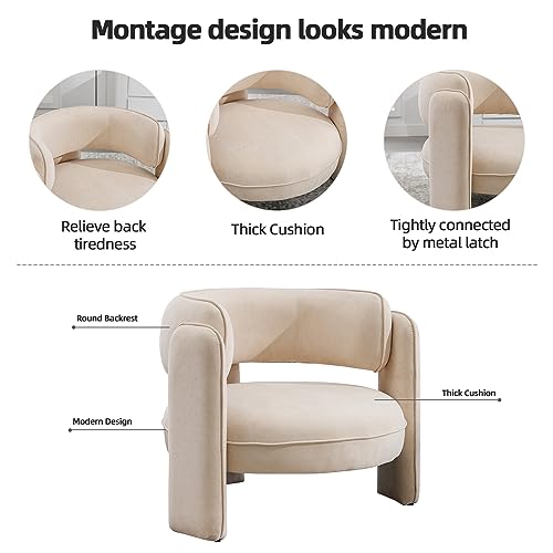 INZOY Mid Century Modern Accent Chair with Velvet Fabric, Comfy Sherpa Accent Chair with Montage Design, Upholstered Boucle Armchair Barrel Chair for Living Room Bedroom Apartment, Orange