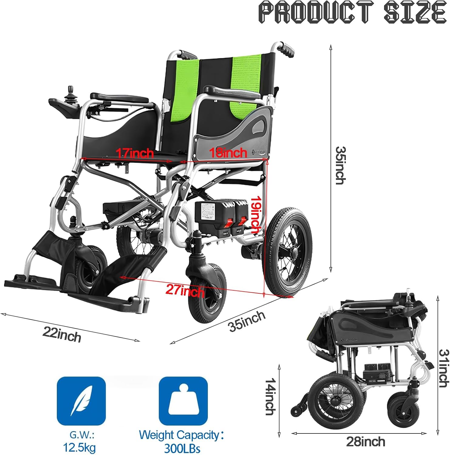 Ultra Lightweight Electric Wheelchairs (Only 30Lbs) - Foldable Motorized Power Wheelchair for Seniors - Detachable Battery 5.2AH - Liftable Armrest-2X250w Motor Power - Travel Size