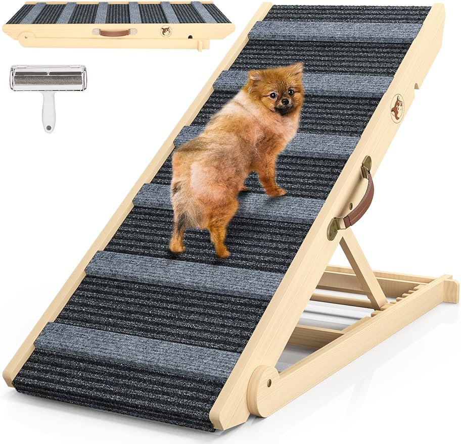 Dog Ramp, Portable Pet Ramp for Large Small Old Dogs Cats with 7 Adjustable Heights 11" to 26.6", Non-Slip High Traction Ramp for High Bed, Car and Couch, Hold up to 200 LBS