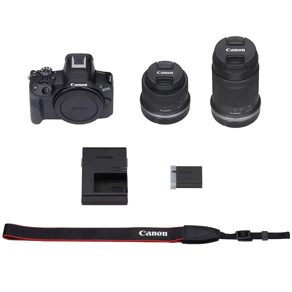 Canon EOS R50 Mirrorless Camera Body with 2 Lens Kit RF-S 18-45mm IS STM and RF-S 55-210mm IS STM 5811C022 Bundle with Deco Gear Photography Bag + Microphone + Tripod + Software & Accessories Kit