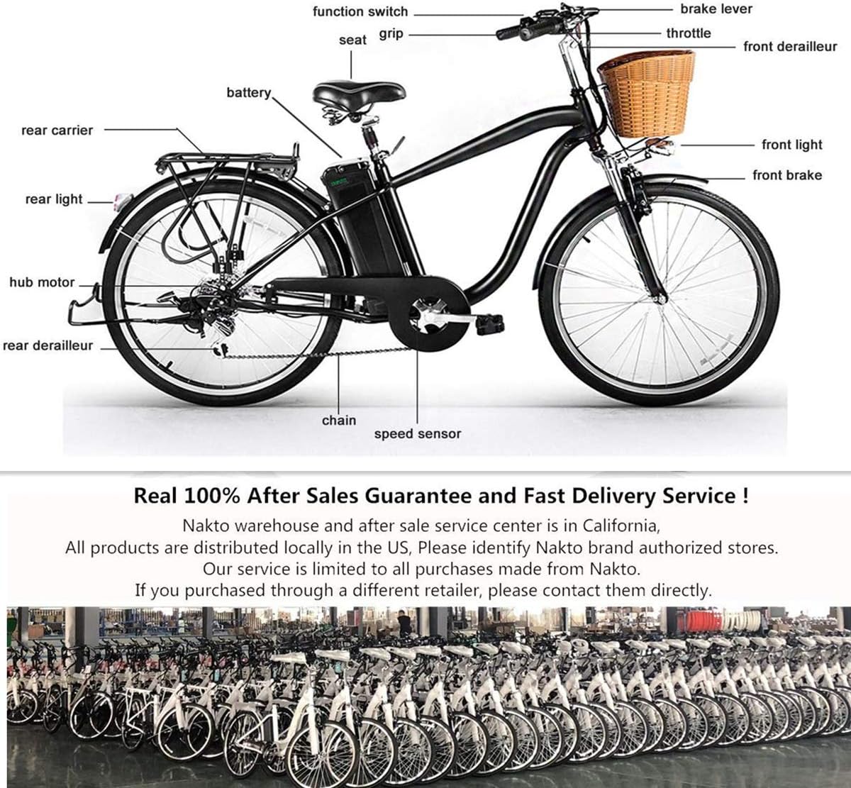 NAKTO 26 Adult Electric Bicycle Assisted Bicycle for Men with Removable 36V 10A Large Capacity Lithium Battery Ebike and Charger