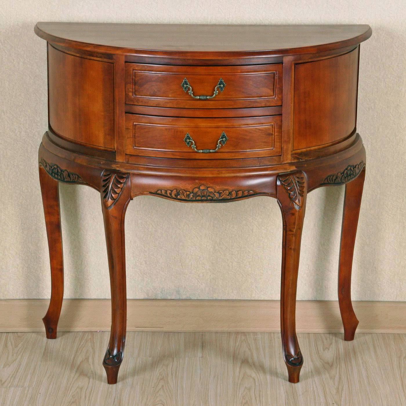 International Caravan Carved Wood Half Moon Console Table With Drawers