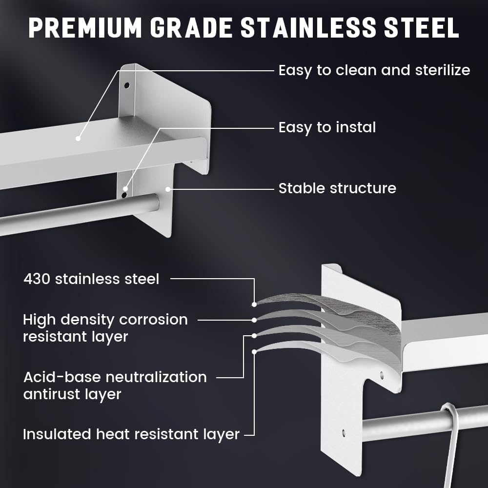 Range Backsplash, 42"x 30" Stainless Steel Backsplash,Easy Clean And Installation with Storage Shelf & Hanging Rack,Range Hood Stainless Steel Backsplash for Stove