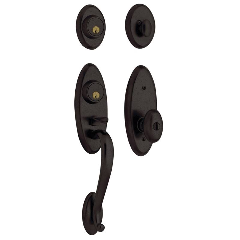 Baldwin Landon Two-Point Lock Full Dummy Handleset Egg Knob Distressed Oil Rubbed Bronze