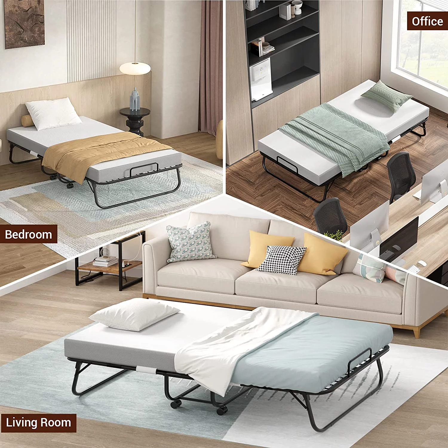 Folding Bed with Mattress  Portable Foldable Bed with  Cover  Rollaway Bed for Adults with Memory Foam Mattress and Metal Frame  Cot Size Extra Guest Bed on Wheels (75\u201D x 31\u201D) - Curated Treasures Market