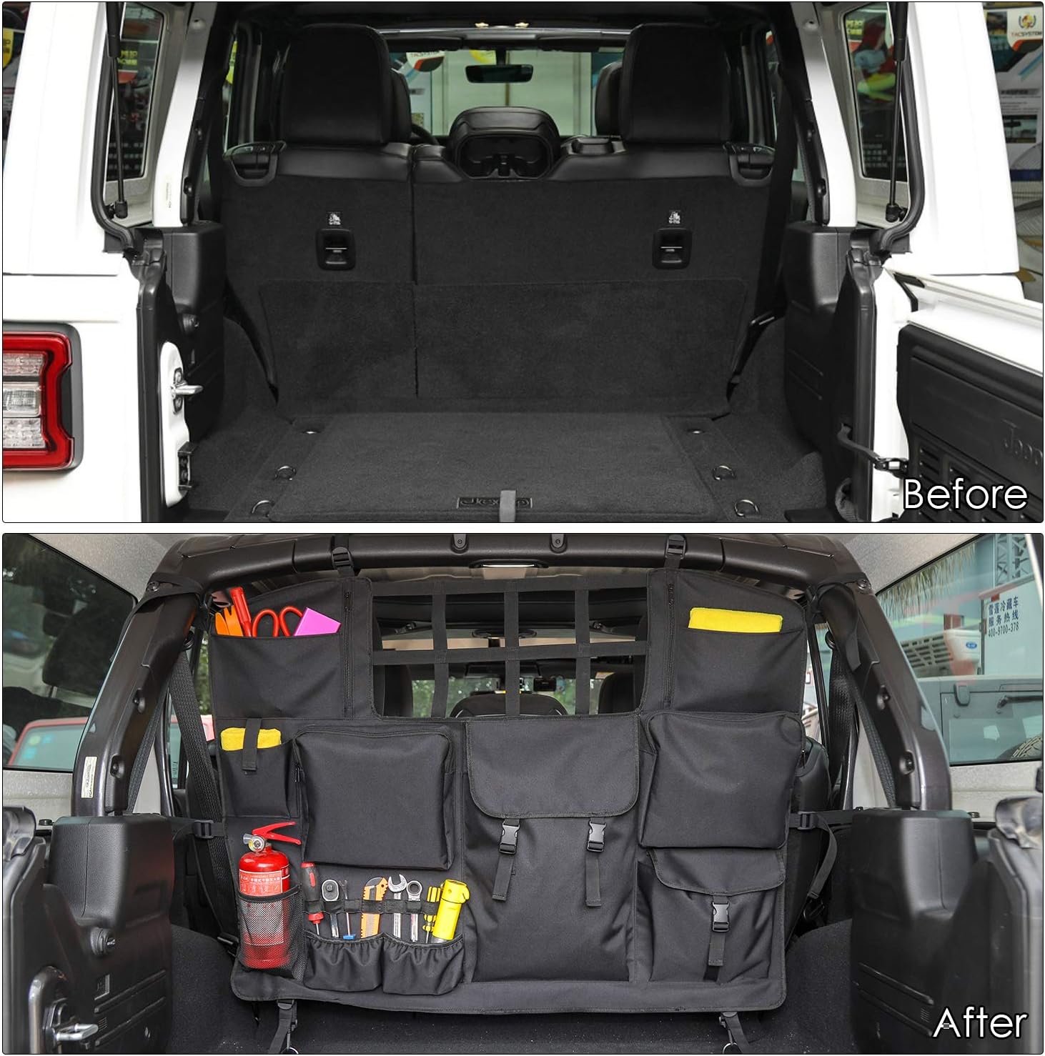 RT-TCZ for Jeep Trunk Storage Bag with Multi-Pockets Tool Kits Organizers Cargo Bag Back Seat Bag for Jeep JK JKU JL JLU Sahara Sport Rubicon
