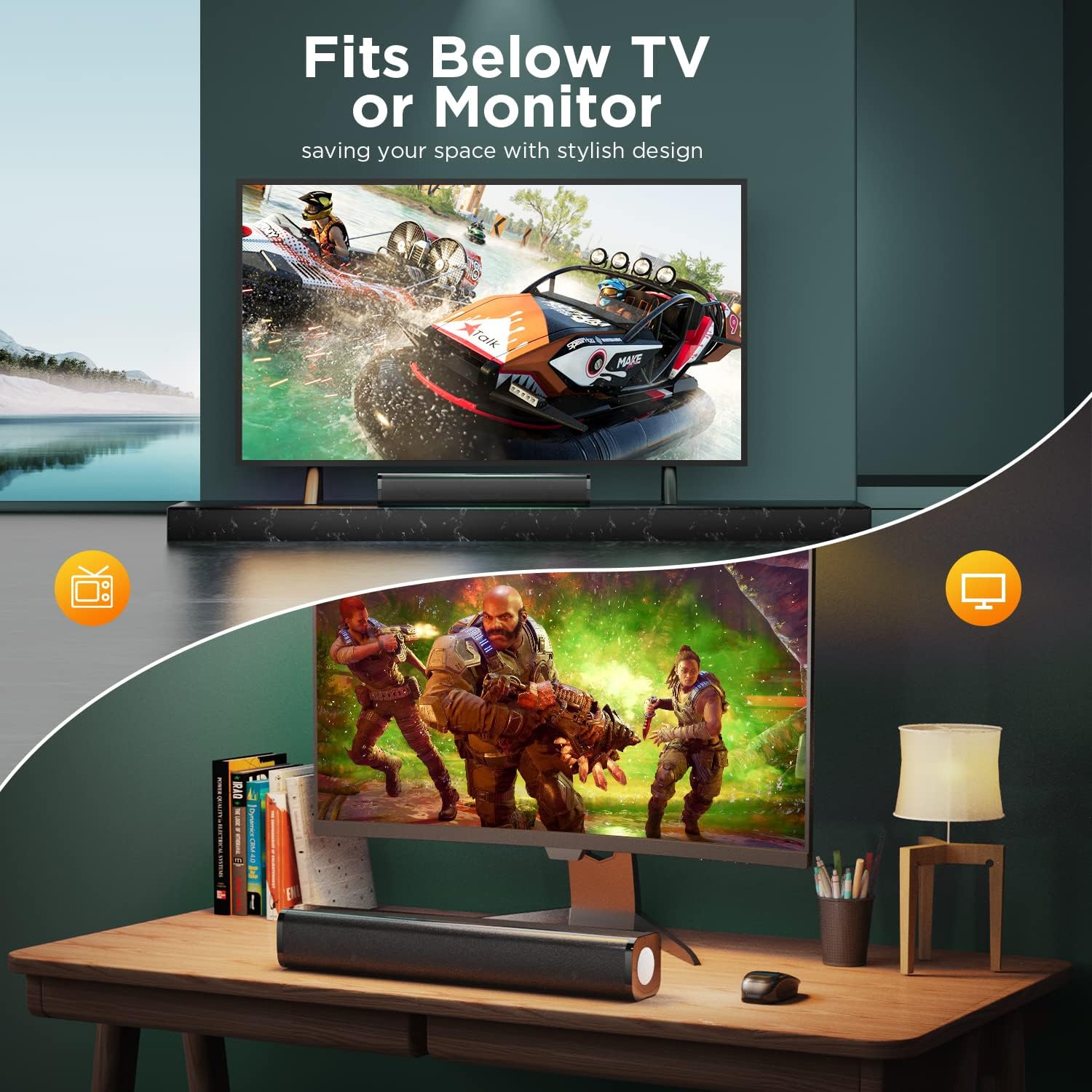 Mini Sound Bar with Remote Control, 15-Inch Wireless Speakers for TV, Optical/AUX Connection, Small Bluetooth 5.0 Soundbar for TV, Projectors, PC