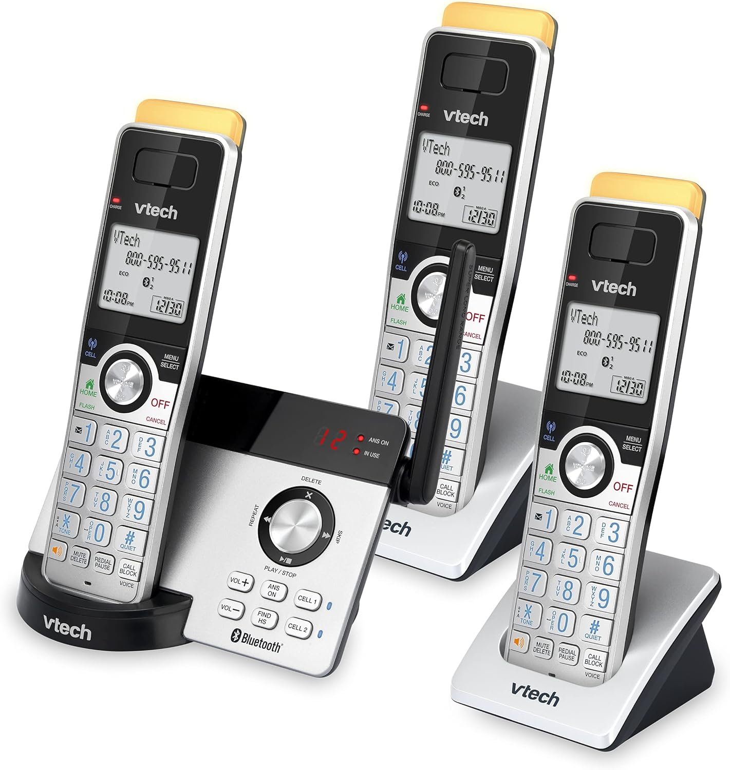 VTECH IS8121-4 Super Long Range up to 2300 Feet DECT 6.0 Bluetooth 4 Handset Cordless Phone for Home with Answering Machine, Call Blocking, Connect to Cell, Intercom and Expandable to 5 Handsets