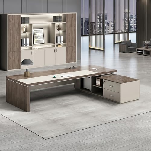 L Shaped Desk with Power Outlet and Drawer Cabinet, Executive Computer Desk with Storage Cabinet, Business Furniture Large Work Study Writing Gaming L Shape Desk for Home Office