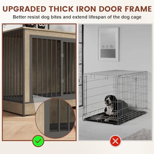 86 Inch Double Dog Crate Furniture with Divider, 4 Combination Forms Large Dog Kennel Furniture for 2 Dogs, Rustic Brown Corner Dog Kennel for Small Medium Large Dogs