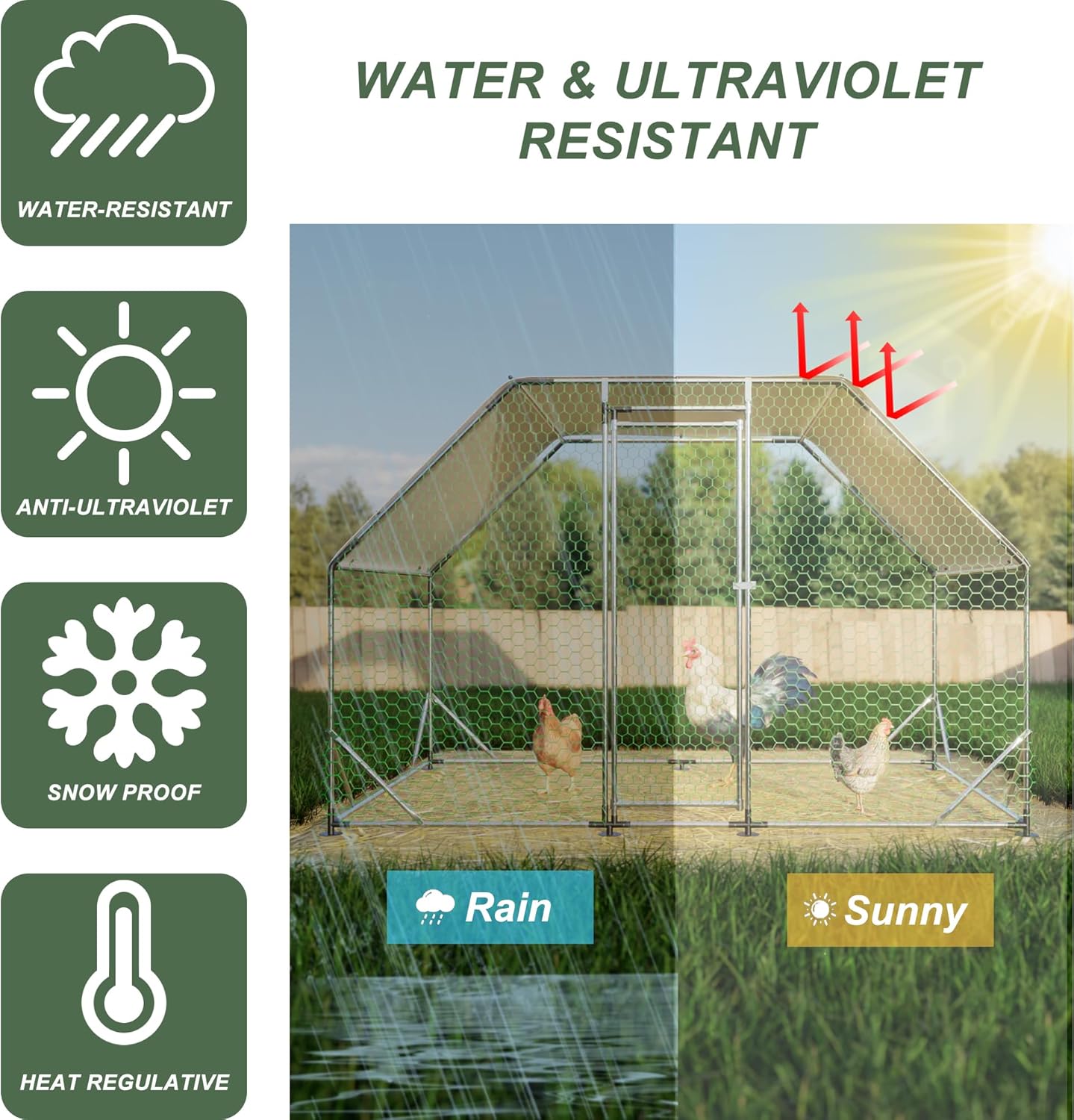 6.46'Lx9.94'W Large Metal Chicken Coop, Walk in Chicken Coop Cage House with Anti-UV Cover for Yard Outdoor, Farm Poultry Chicken Pens for Chickens, Rabbits, Ducks