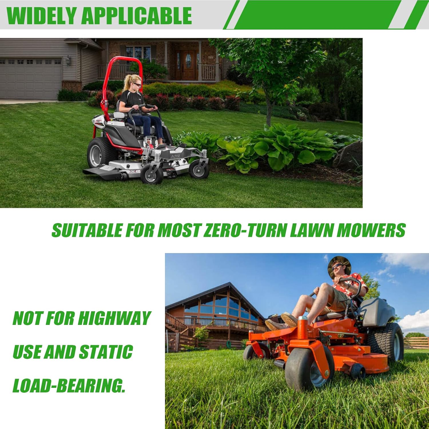 2 PCS 11x4.00-5" Flat Free Lawn Mower Tire on Wheel, 3/4" or 5/8" Bushing, 3.4"-4"-4.5 -5" Centered Hub, Universal Fit Smooth Tread Tire for Zero Turn Lawn Mowers, with Universal Adapter Kit