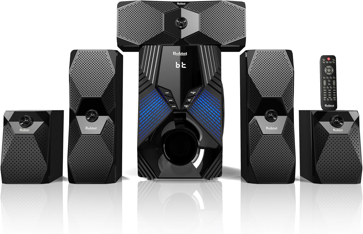 Bobtot Home Theater Systems Surround Sound System for TV - 1000W 8" Subwoofer with Bluetooth HDMI Optical AUX COA Input RGB Lights Deep Bass 5.1/2.1 Stereo Sound Wired Satellite Speakers