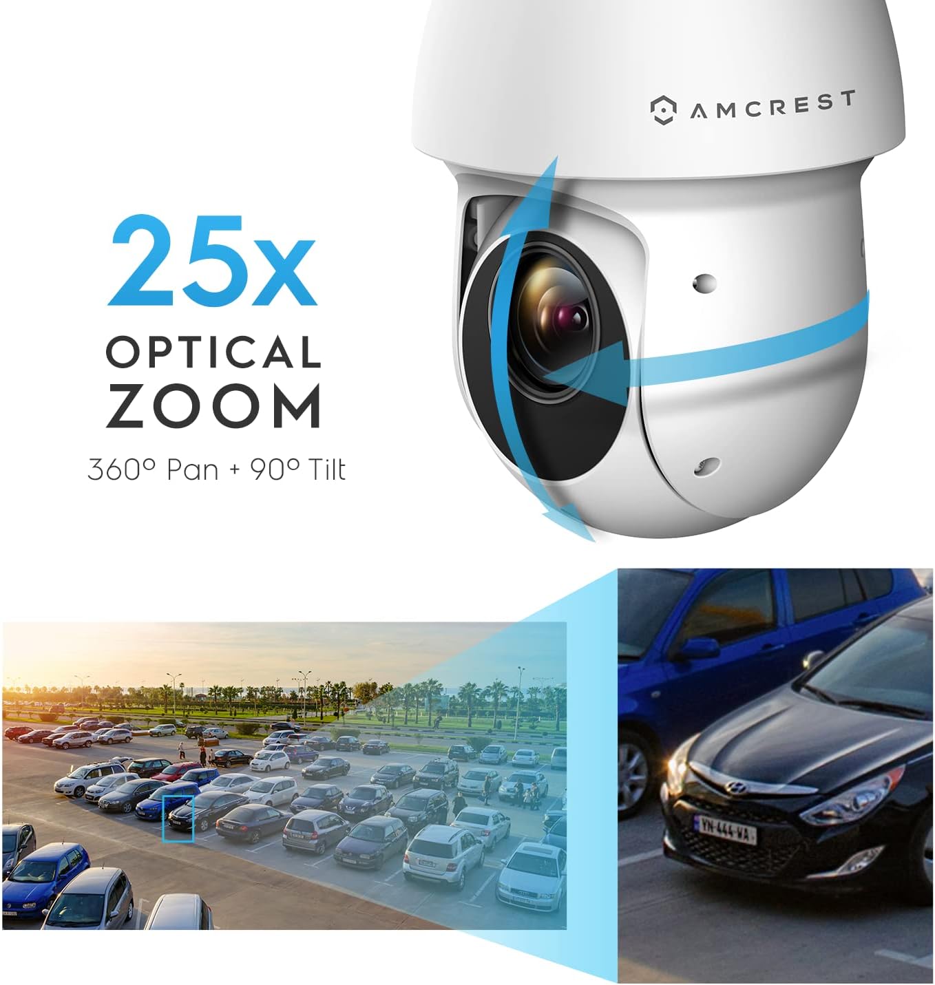 Amcrest 4MP Outdoor PTZ POE + AI IP Camera Pan Tilt Zoom (Optical 25x Motorized) Security Speed Dome, People and Vehicle Detection AI, Face Detection, 328ft Night Vision POE+ (802.3at) IP4M-1063EW-AI