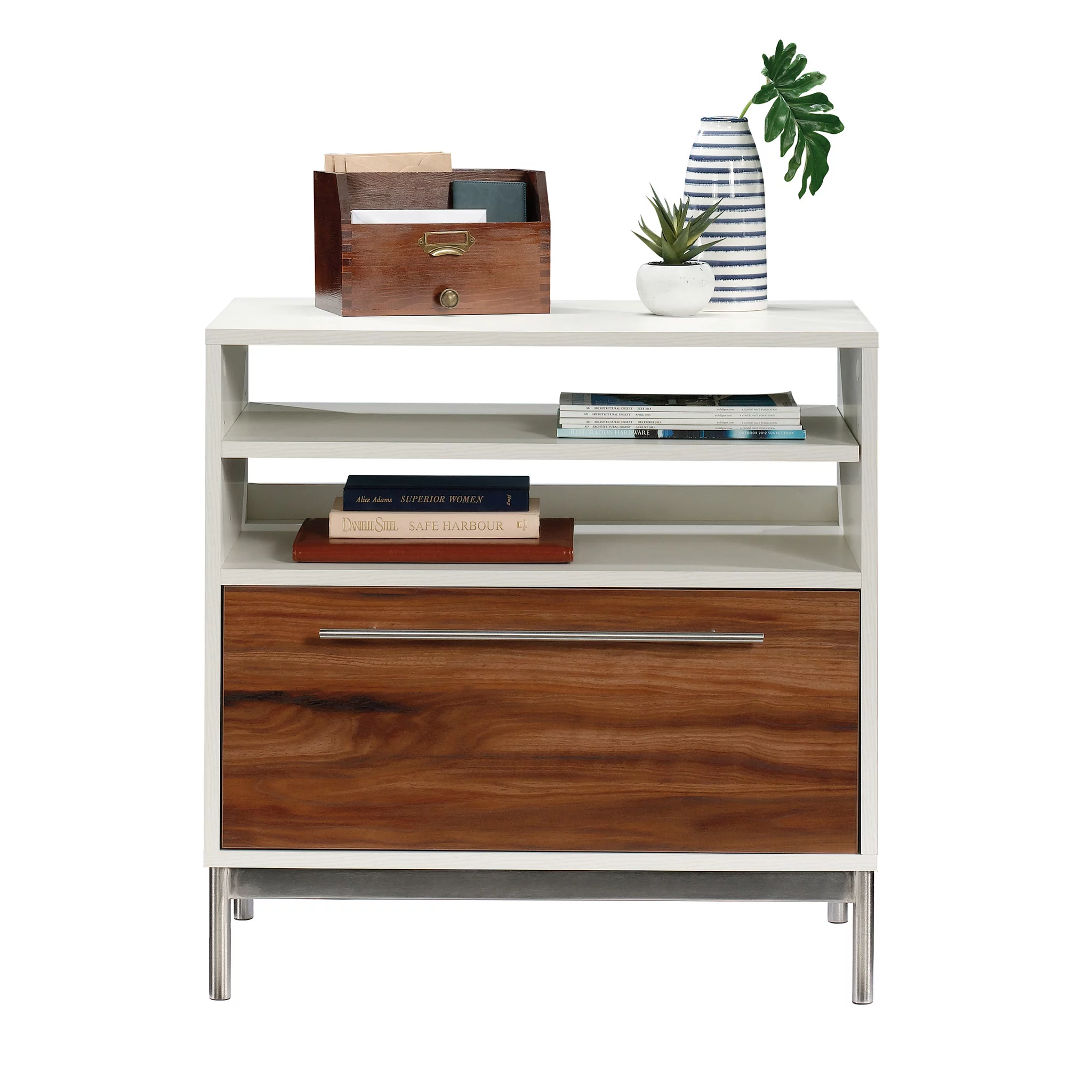 Sauder Vista Key Lateral Office File Cabinet with Open Storage, Pearl Oak Finish