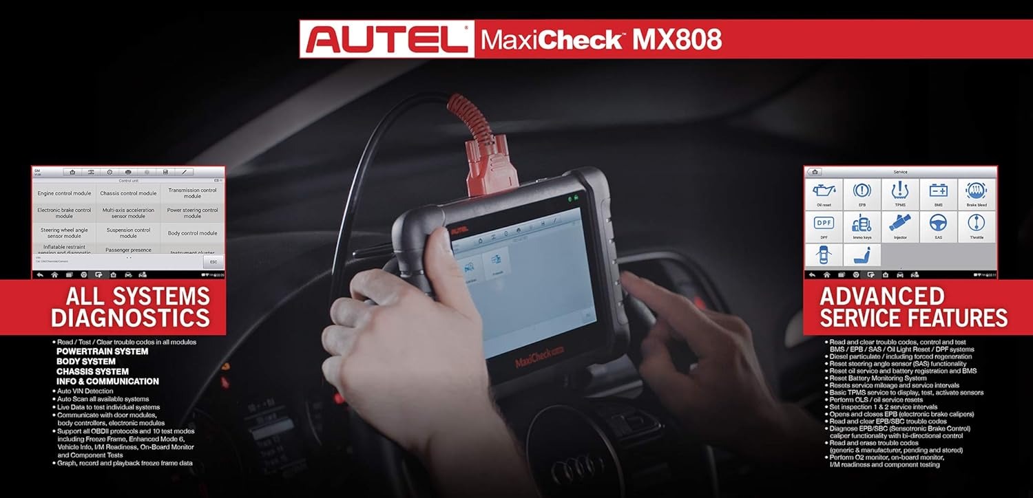 Autel Scanner MaxiCheck MX808 OBD2 Diagnostic Scan Tool Same functionalities of MK808/MK808BT Bi-Directional Scan Tool 2 Years Free Update 28+Services FCA AutoAuth Active Tests Work with MV105 MV108