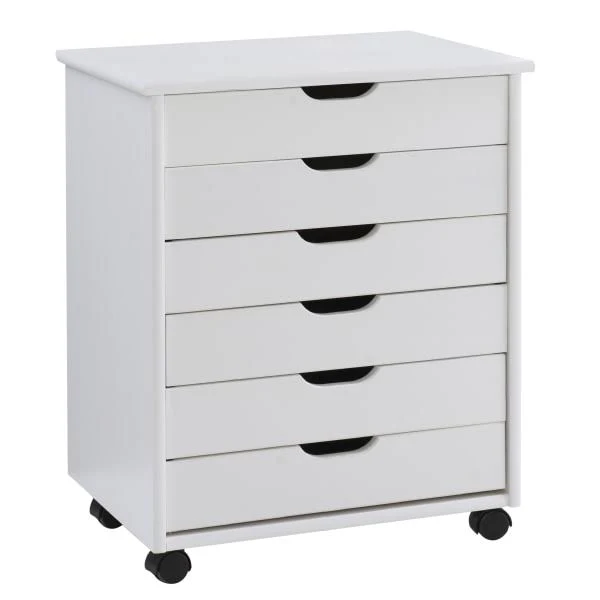 Linon Home Decor Products Casimer 6-Drawer Wide Rolling Home Office Storage Cart, White