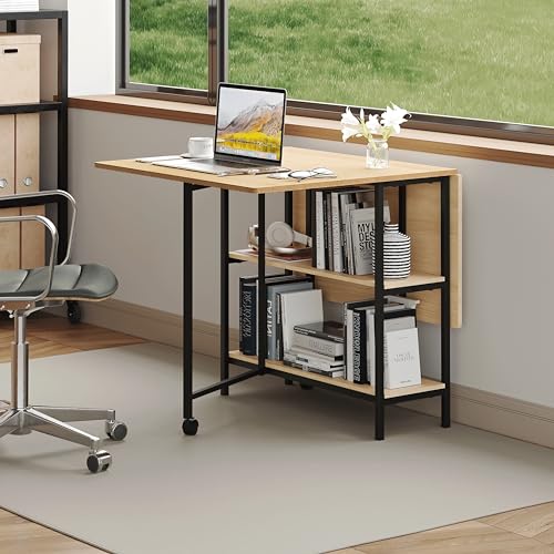 Multifunction Table Drop Leaf Dining Table - 47" Solid Wooden Foldable Kitchen Table