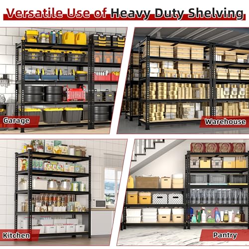 5 Tier Garage Storage Shelves - 32" W x 16" D x 63" H Adjustable Heavy Duty Metal Shelving Unit, Garage Shelving Utility Storage Rack for Basement, Pantry, Kitchen, Black, 2 PCS