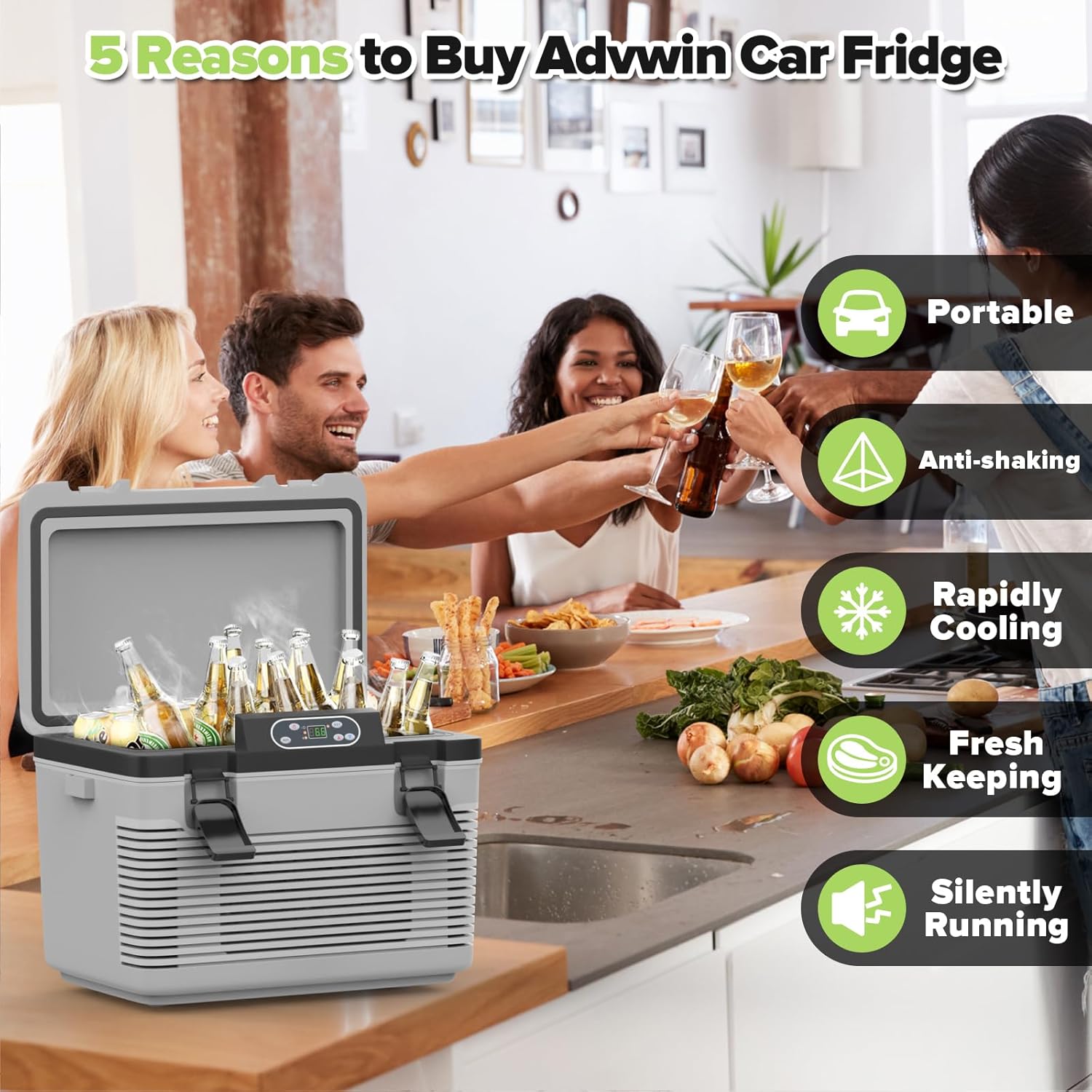 12V Car Refrigerator 21 QT(20L) Portable Electric Cooler/Warmer with 12 Volt DC &110V AC, Thermoelectric Fridge Plug in Cooler for Car, Vehicle, Travel, Camping, Outdoor, Grey