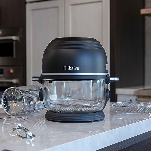 Fritaire Non-Toxic Air Fryer - Glass AirFryer 5 Quart w/ 360 Visibility, Self-Cleaning, 400F Vortex Air Fryer for Even Cooking, BPA-Free Teflon Free, 6-in-1 Functions Bake - Black/White