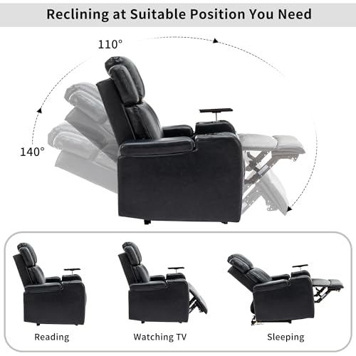 Merax Power Recliner Chairs for Living Room, with Cooling Cup Holder Bluetooth Speaker LED Lights USB Ports Tray Table Storage, Dark Blue