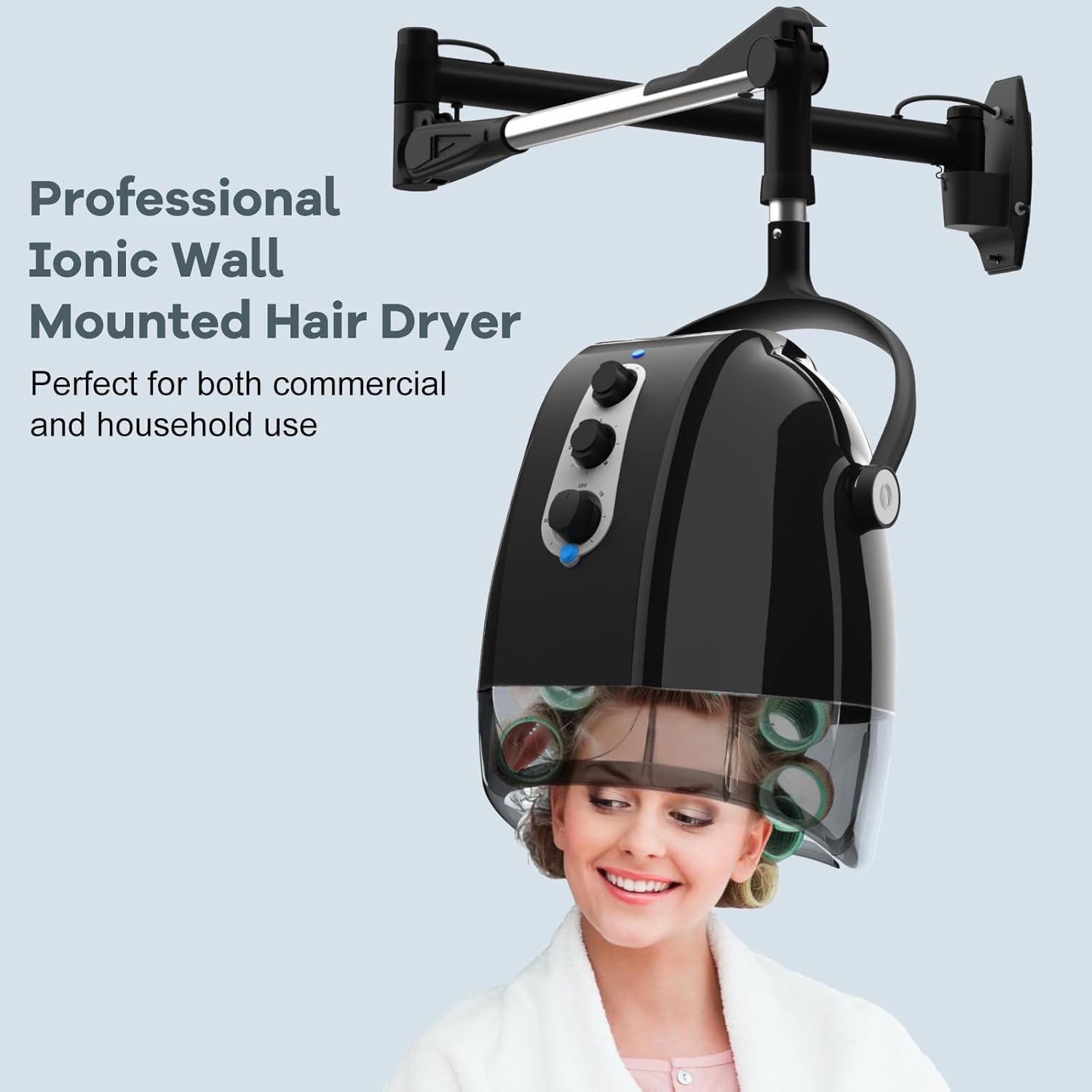 Wall Mount Hooded Salon Hair Dryer, Professional Ionic Hair Color Processor for Home, Temperature & Drying Adjustable, 60-Minute Timing