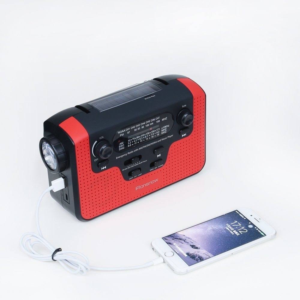 Real NOAA Alert Weather Radio with Alarm, iRonsnow IS-388 Solar Hand Crank Emergency AM/FM/SW/WB Radio, TF Card Speaker, LED Fla