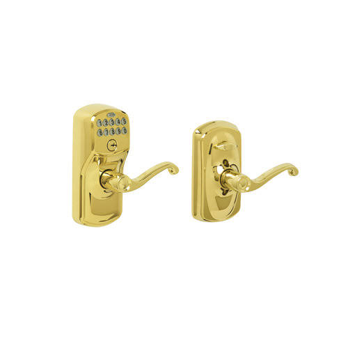 Schlage FE595 PLY/FLA Plymouth Keypad Flex-Lock Entry Leverset with Flair Lever Satin Chrome