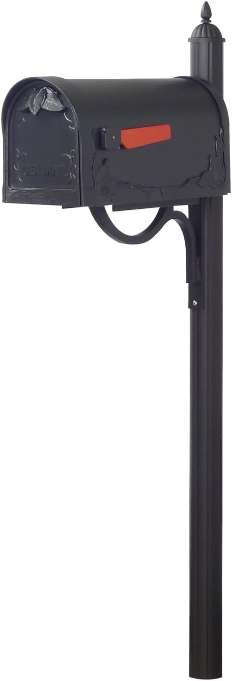 Special Lite Products Floral Curbside Mailbox with Locking Insert and Richland Mailbox Post