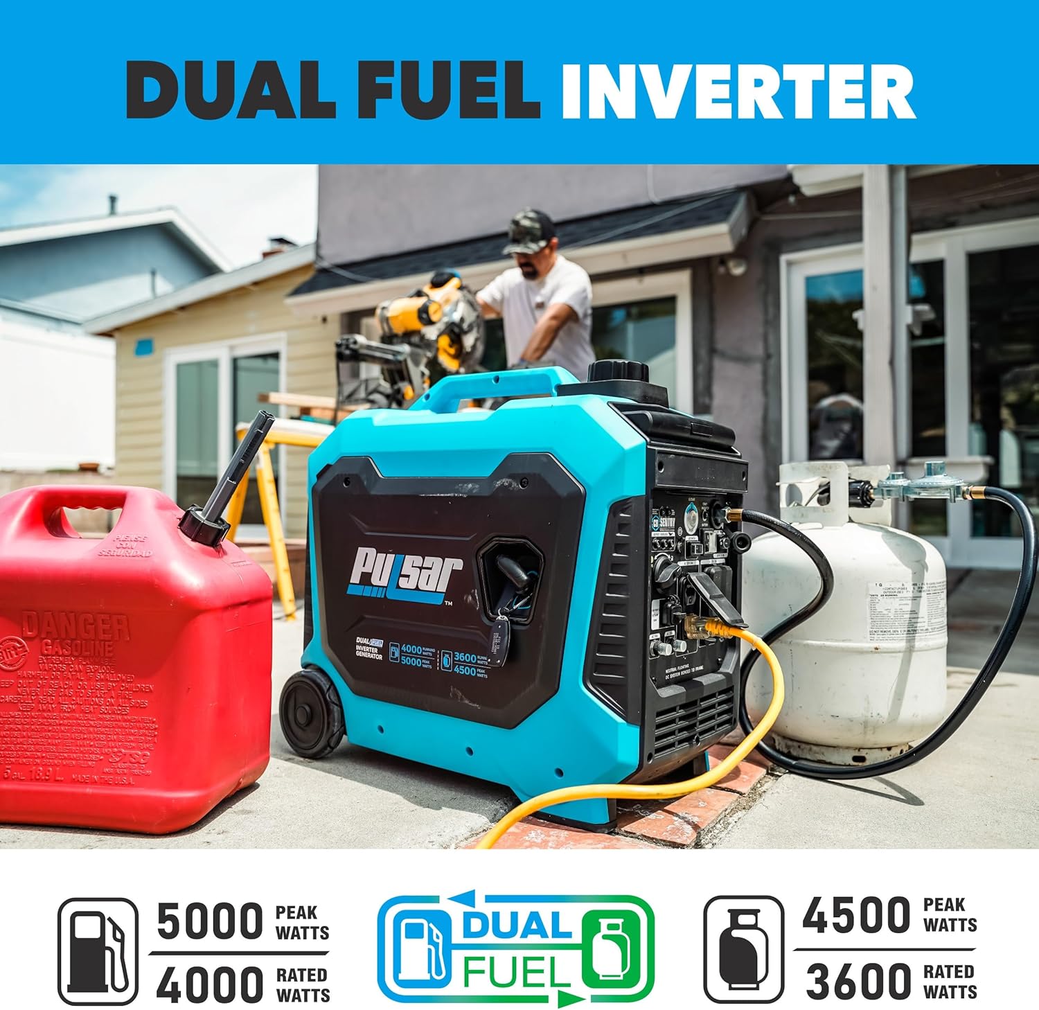 Pulsar PG5000BiSRCO Dual Fuel 30A RV Ready Portable Inverter Generator with Remote Start, CARB Compliant