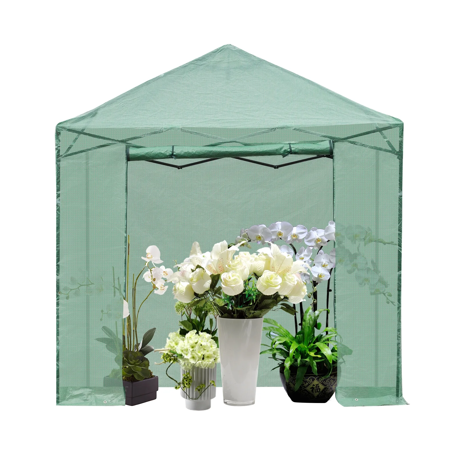 TheirNear 8'x6' Portable Walk-in Greenhouse, Instant Pop-up Gardening Plant Tent Foldable with Roll-up Door and Window Indoor Outdoor