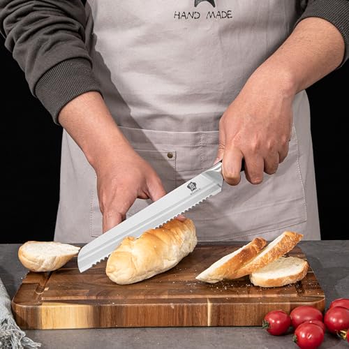 WILDMOK Kitchen Knife Block Set, 17-piece Knife Set with Wooden Block German Steel Kitchen Knives Sets with Bone Chopper, Gift Box