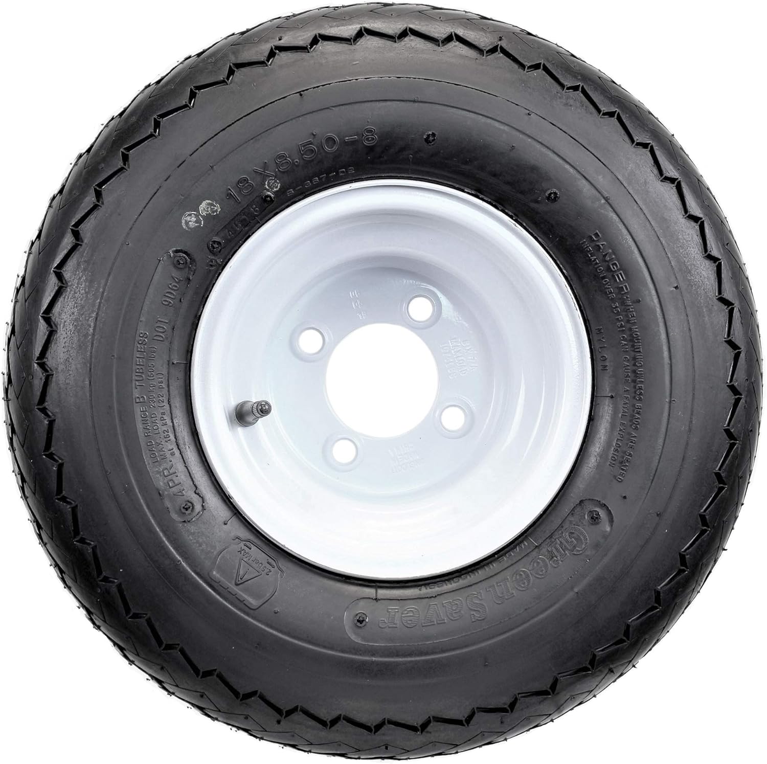 Four Golf Cart Tires & Rims 18 X 8.5 X 8 18-850-8 18X8.50-8 White 4 Lug Hole 18"