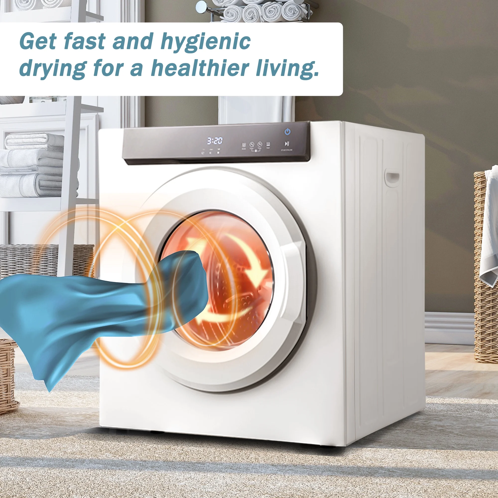 CoSoTower Electric Portable Clothes Dryer, Front Load Laundry Dryer With Touch Screen Panel And Stainless Steel Tub For Apartments, Dormitory, And Rvs