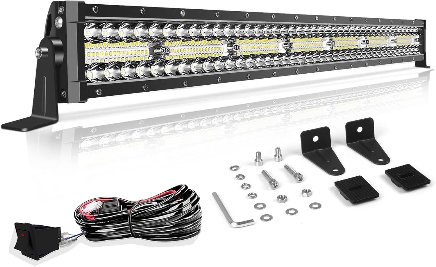 GREUNION 32 inch led Light bar, 672W Off-Road car led Lights bar, IP66 Triple Row Flood spot Combo 32 led Bars Light for UTV Truck ATV SUV Van Pick-up Boat and Tractor (6000K) Pack of 2
