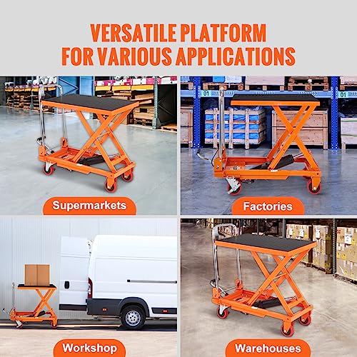 VEVOR Electric Lift Table, 330 lbs Capacity Single Scissor Lift Table, 8-28 in Height Adjustable Lifting Platform, Coffee Table Lift with 4 Wheels, for Material Handling and Transportation, Black