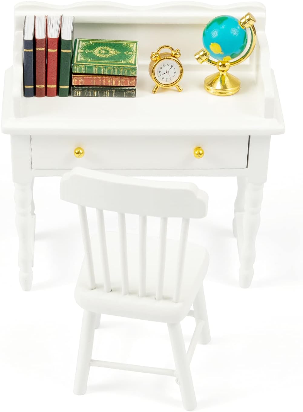 SAMCAMI Wooden Dollhouse Furniture Desk Set (11 Pieces) - 1 12 Scale Miniature Modern Dollhouse Furniture and Accessories for Dollhouse Bed Room (White)