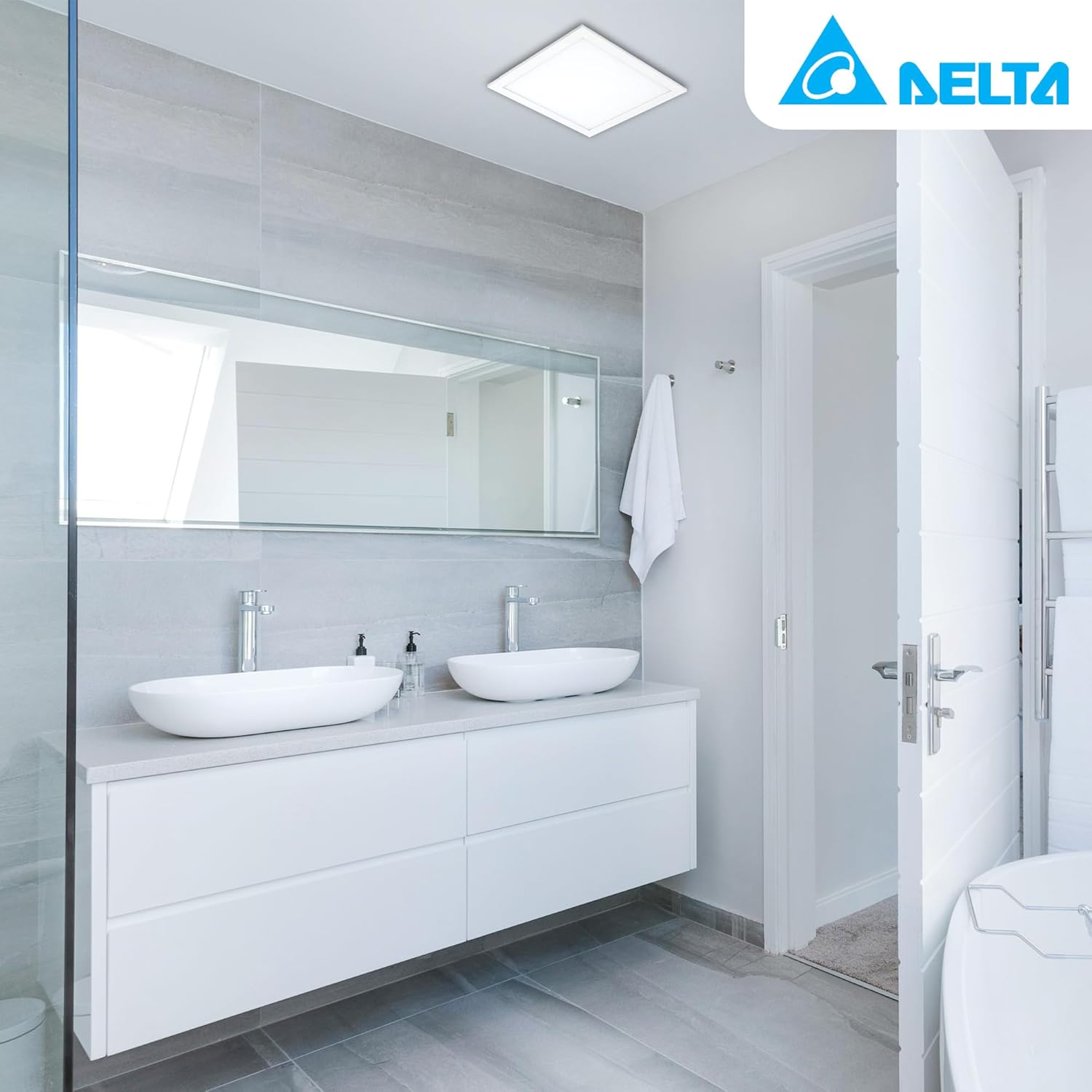 Delta Breez Signature Exhaust Fan Edge-Lit LED Light Energy Efficient Quiet Operation Motor with Adjustable Color Temperature, 80/110 CFM, White