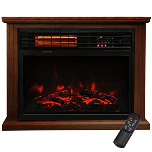 XtremepowerUS 1500W Electric Fireplace w/Remote & Timer Infrared Quartz Wheels Space Heater Wall Firebox Indoor Stove Room Fake Place