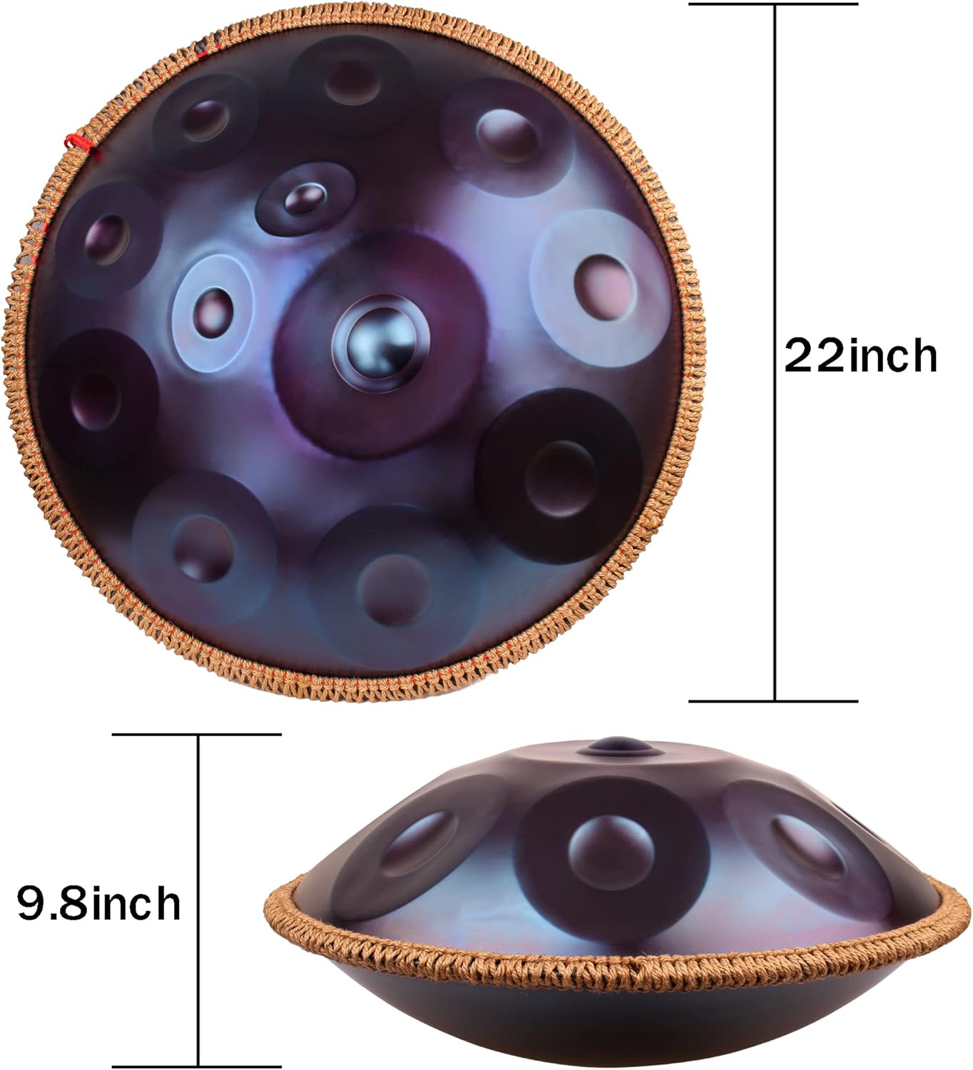 12 Notes 22 Inches Professional Handpan in Minor D Hand Pan Steel Drum Percussion Instrument for Professional Performance(Purple).