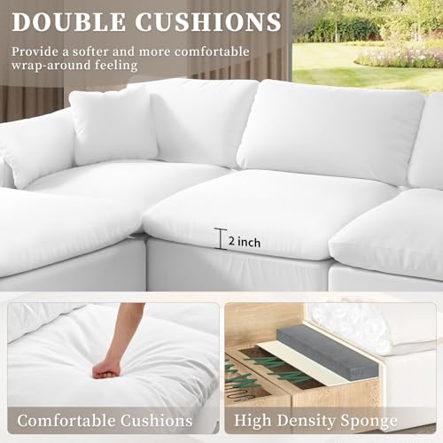 Extra Large U-Shaped Sectional Cloud Couch,Down Filled Sofa,Detachable Sofa Covers,Deep Seat Modern Modular White Sofa,Comfy Comfortable Furniture for Living Room