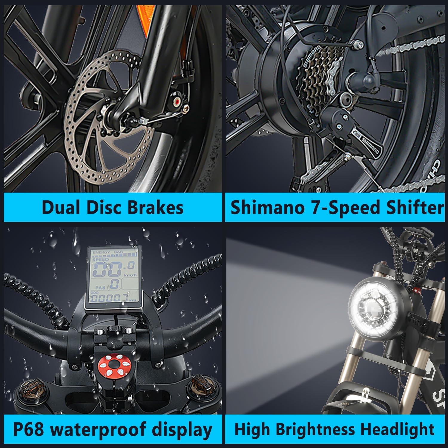 YUPENG Electric Bike for Adults, 20"*4.0 Fat Tire Electric Bike,1000W Motor 48V 20Ah Removable Large Battery, Top Speed 34MPH and 75 Miles, 7 Speed Ebike, Ship from US