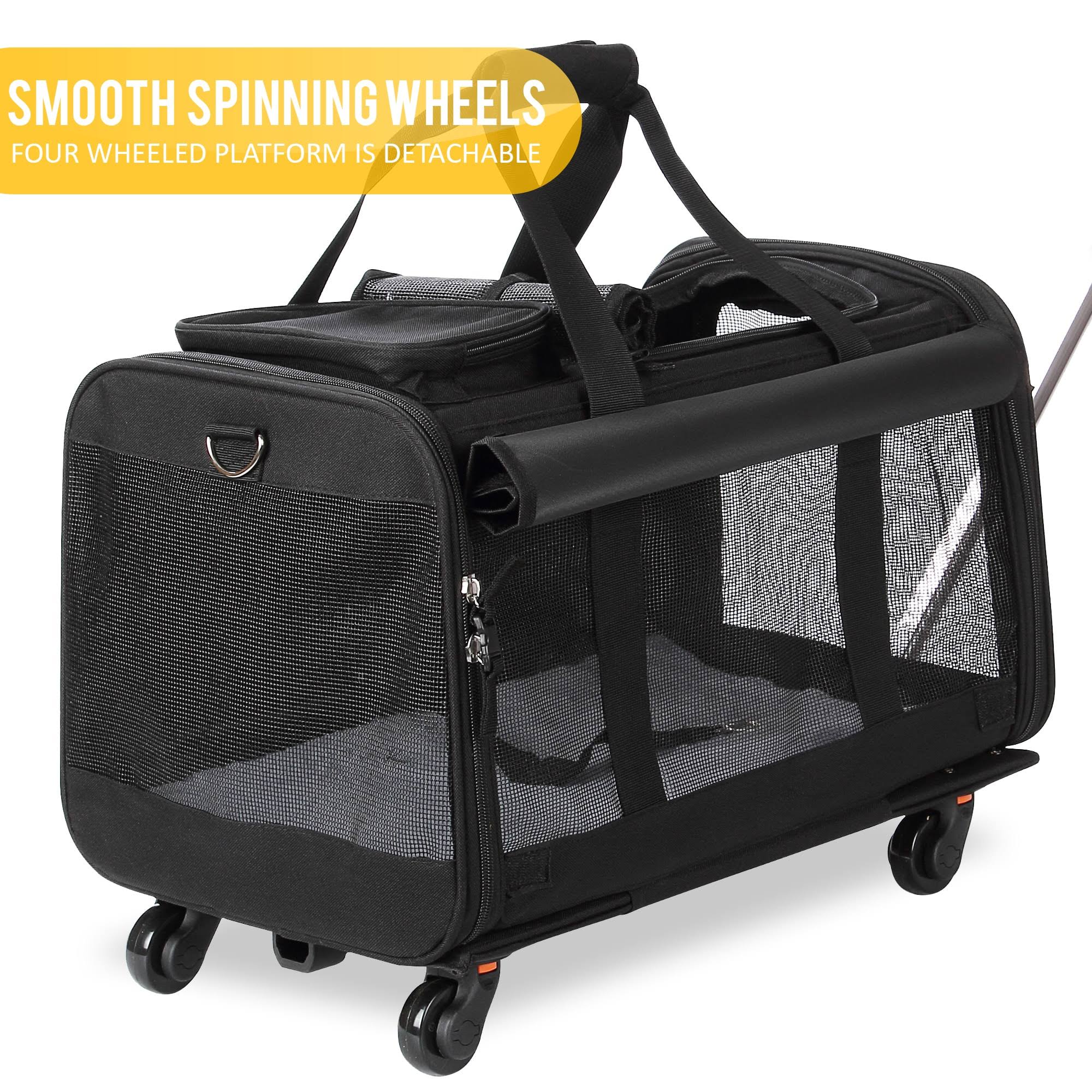 Kopeks Pet Carrier with Detachable Wheels for Small and Medium Dogs u0026 Cats - Black