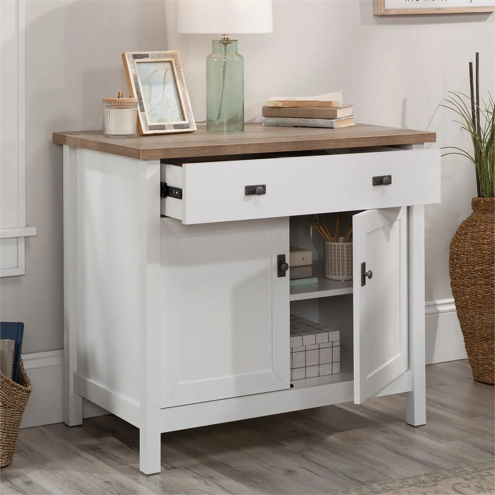 Sauder Cottage Road Engineered Wood Library Base in White Finish
