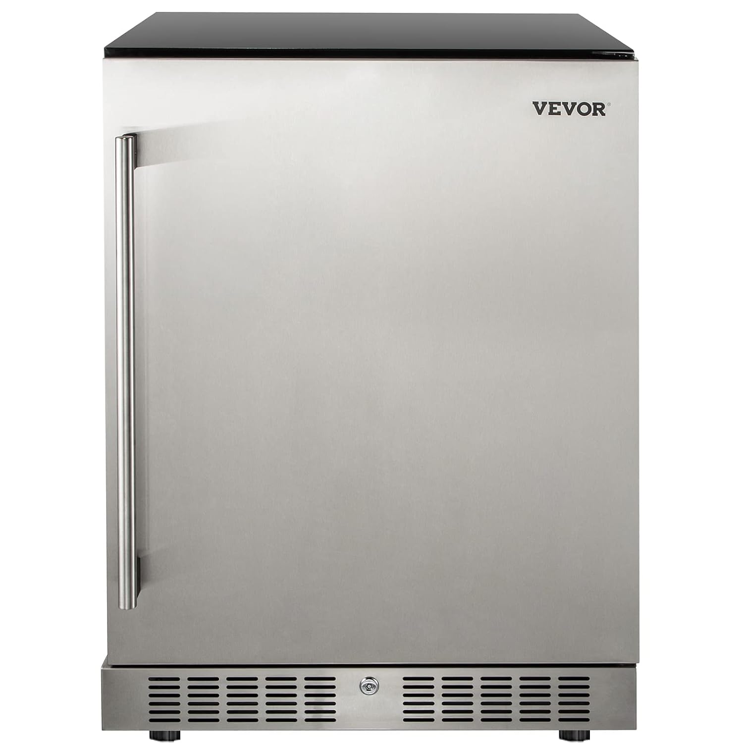 VEVOR 24'' Built-in Beverage Cooler, 5.3 cu.ft. Stainless Steel Beverage Refrigerator w/Embraco Compressor, 142 Can Beer Fridge for Home Bar Office Outdoor Indoor Use, 150L, Black & Silver