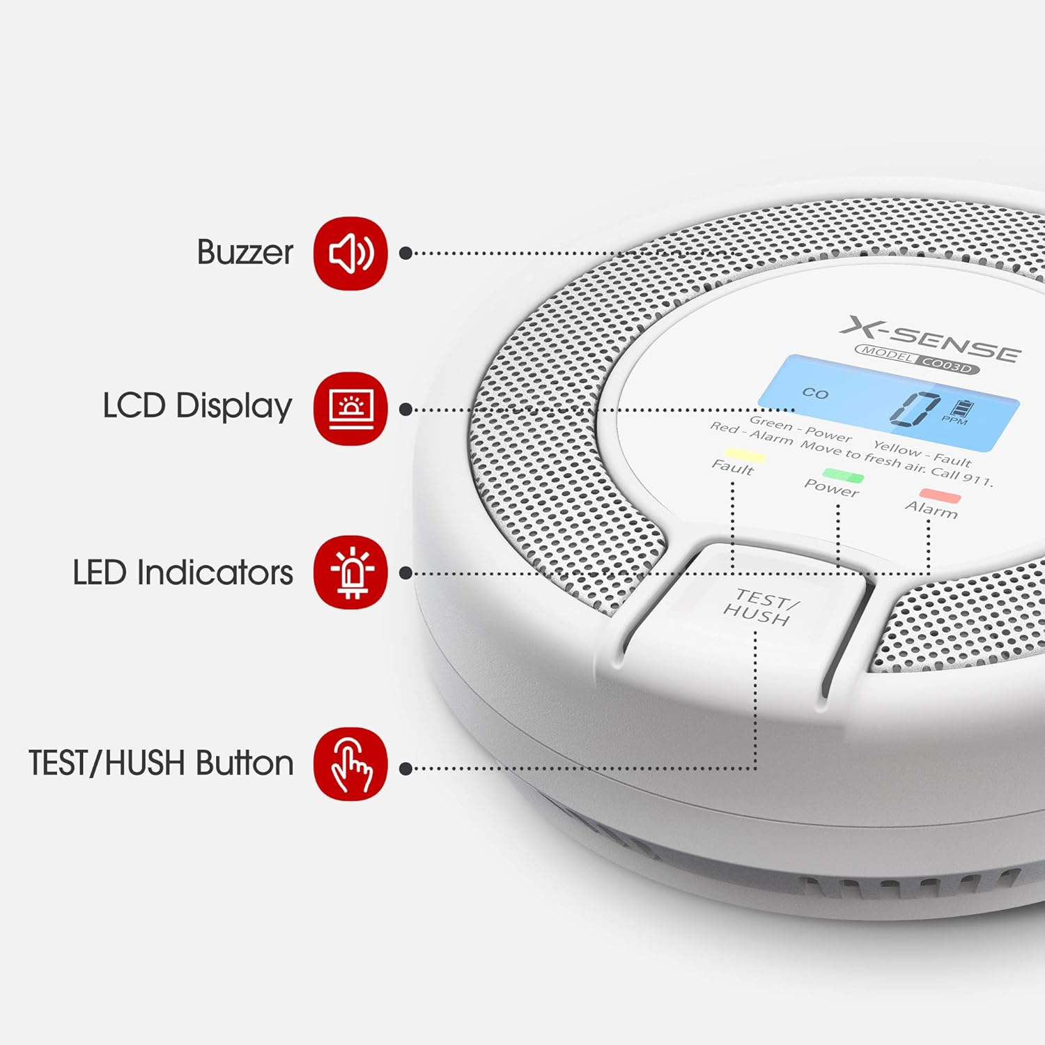 X-Sense Wireless Interconnected Carbon Monoxide Detector, Replaceable Battery-Powered CO Alarm with Digital Display, Auto-Check, CO03D-W, Pack of 2
