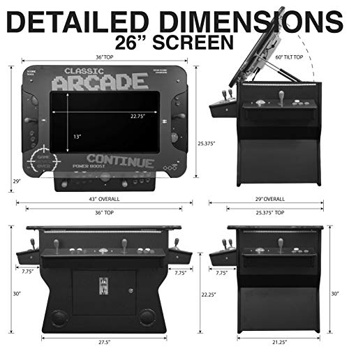 Creative Arcades Full Size Commercial Grade Cocktail Arcade Machine w/ Lifting Screen | Trackball | Three-Sided | 4 Sanwa Joysticks | 2 Stools